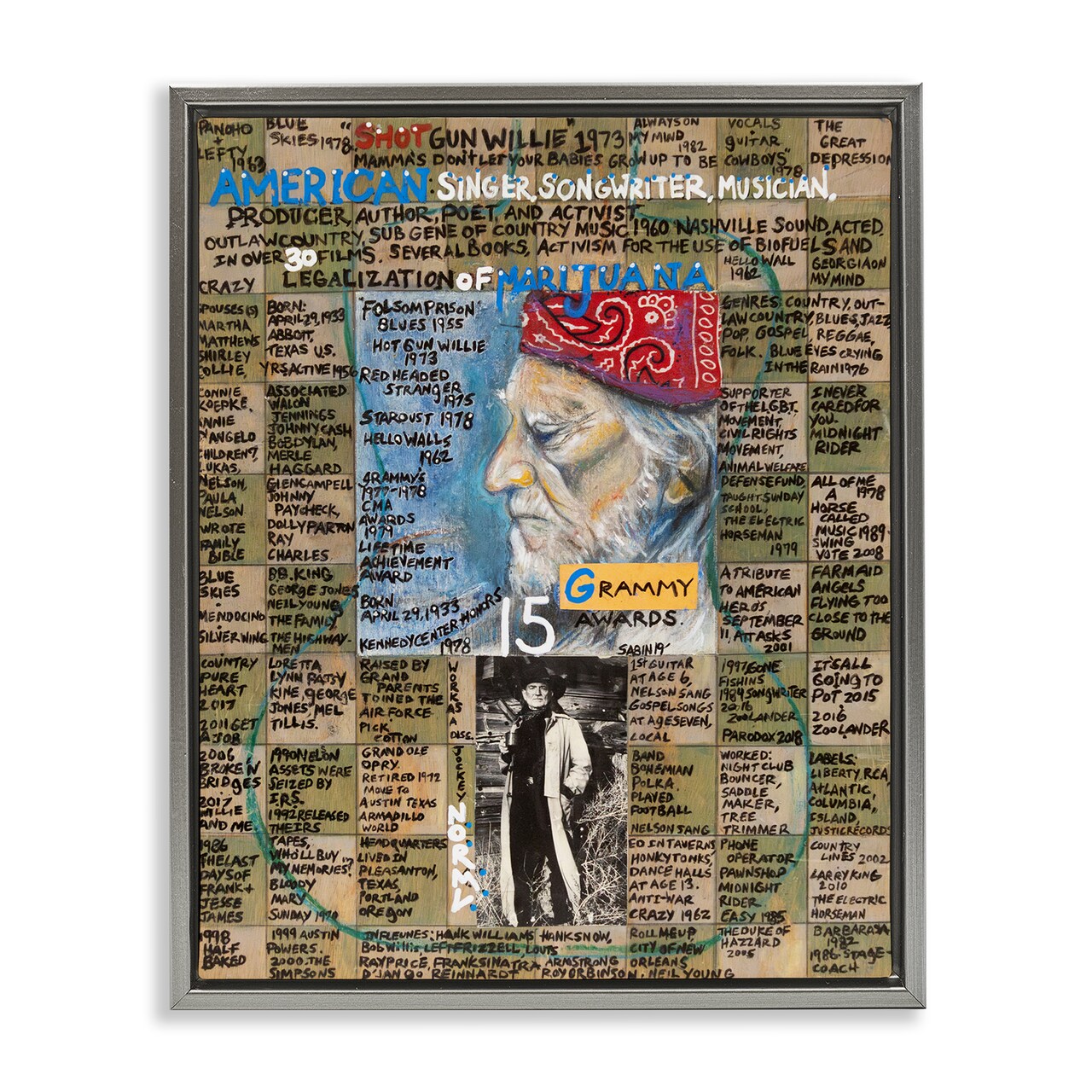 Stupell Industries Willie Nelson Collage Framed Floater Canvas Wall Art Design by Sabin
